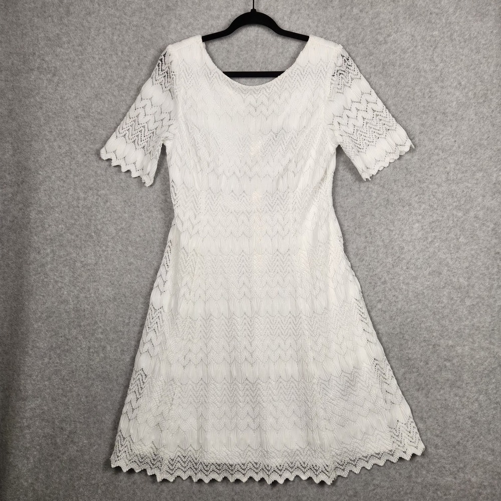 Jessica Howard Dress Womens 10‎ White Lace Short Sleeve Fit Flare Zipper Spring